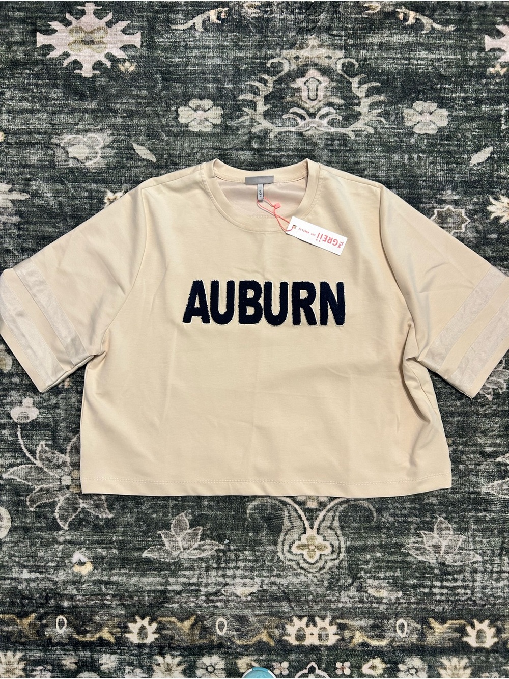 Auburn Boutique Cream Crewneck with Navy Chenille Letters NWT XL